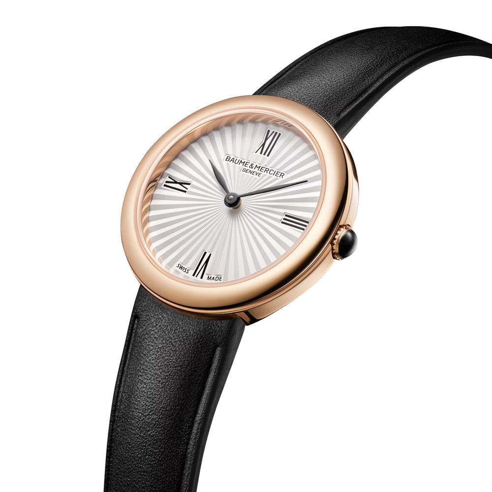 Joia de Baume & Mercier 10849 Quartz Gold-Tone PVD 28mm - Silver on Leather Strap