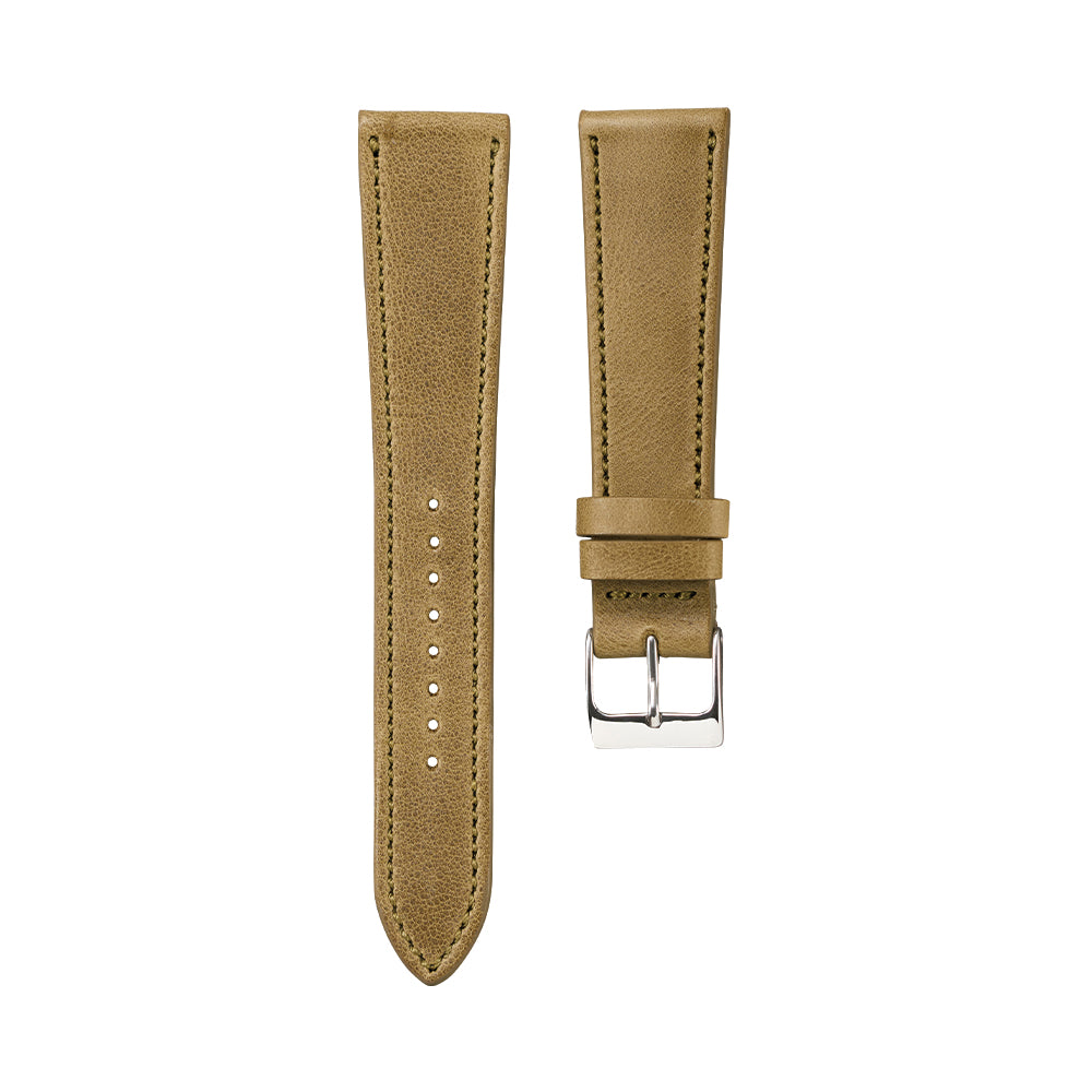 Green French calfskin watch strap set with buckle and keeper