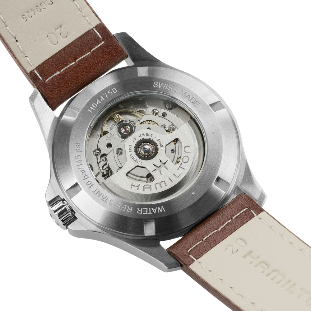 Khaki Field Auto 40mm - Green on Brown Leather Strap