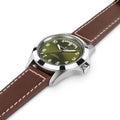 Khaki Field Auto 40mm - Green on Brown Leather Strap