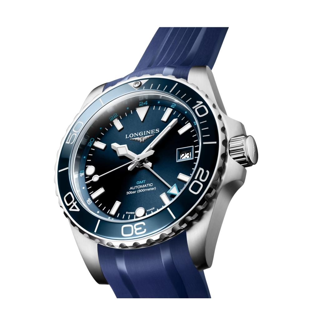 HydroConquest GMT Blue Dial 41mm on Rubber Strap