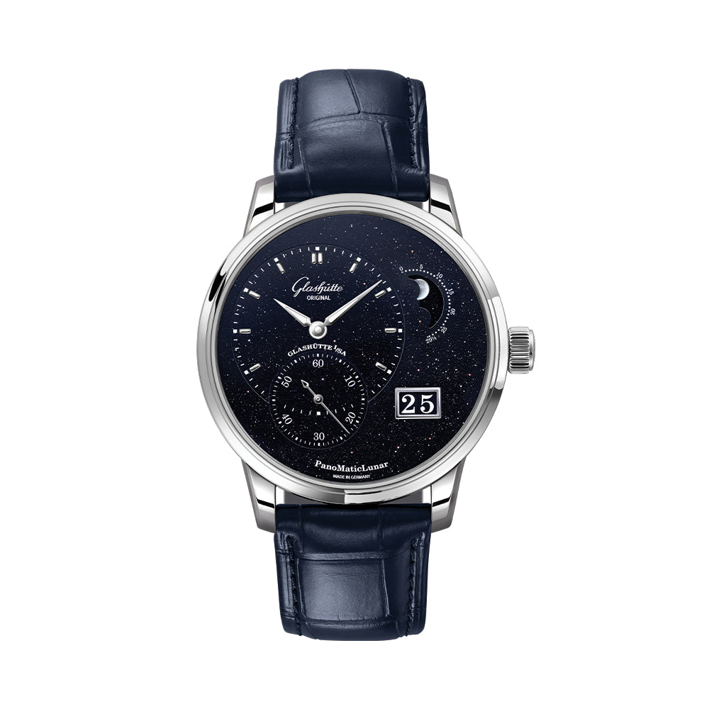 PanoMaticLunar Platinum Automatic Limited Edition 40mm - Blue on Leather Strap