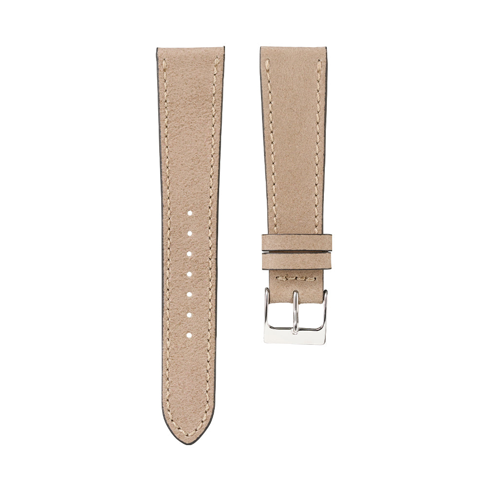 Light grey Vintage Nubuck Calfskin watch strap set with buckle and stitched edges