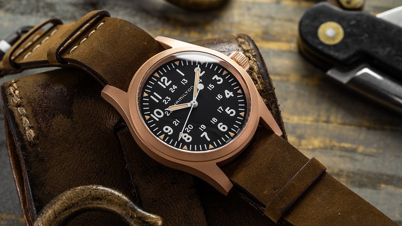 Khaki Field Mechanical Bronze 38mm Black on One-Piece Leather