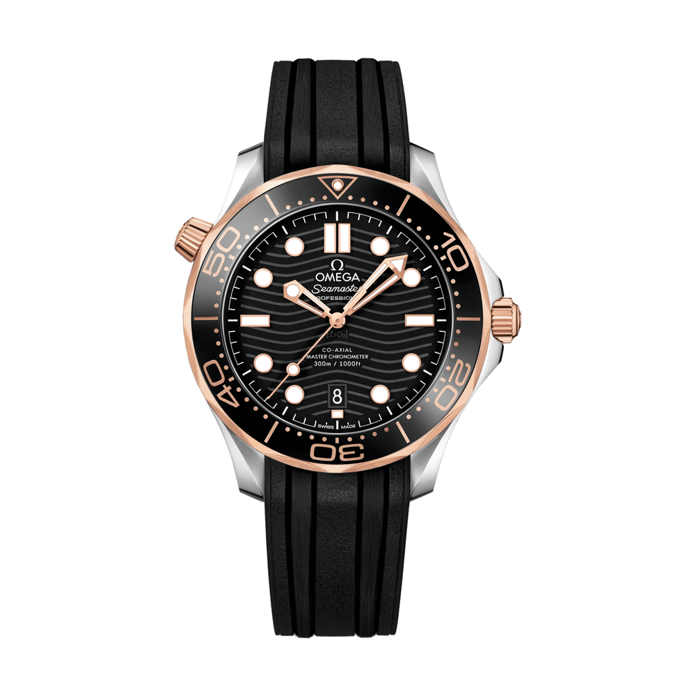 Seamaster Diver 300M Co-Axial Master Chronometer Stainless Steel and Sedna Gold 42 mm - Black On Strap