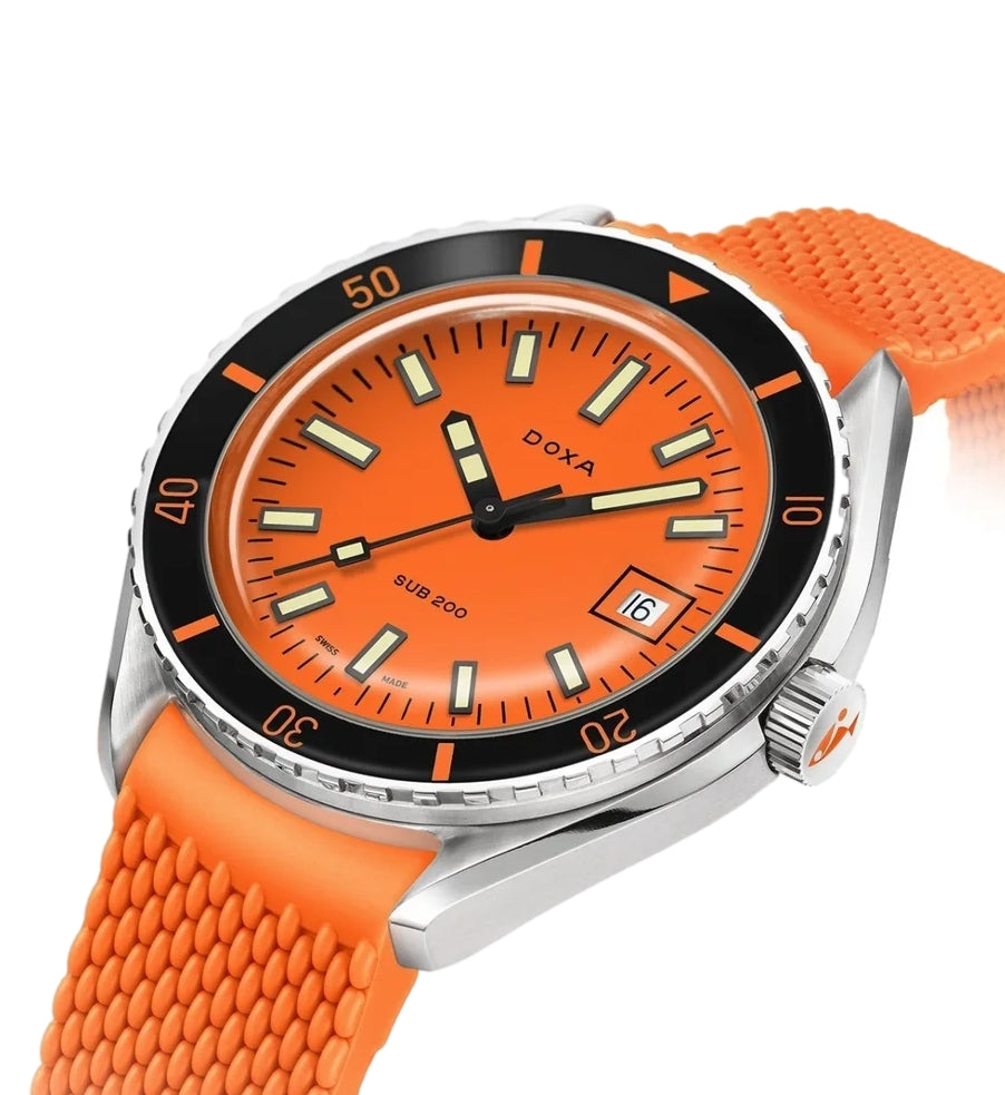 SUB 200 Professional Sapphire Inlay Bezel 42mm - Orange on Rubber Strap