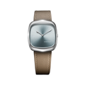 Stainless steel ALD Time Only Sunray Ice Blue 37mm watch with a blue sunburst dial and tan leather strap