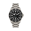 Pelagos Ultra Titanium 43mm watch with black dial on titanium bracelet and an extra rubber strap.