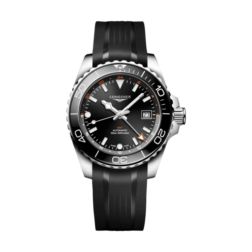 HydroConquest GMT Black Dial 41mm on Rubber Strap