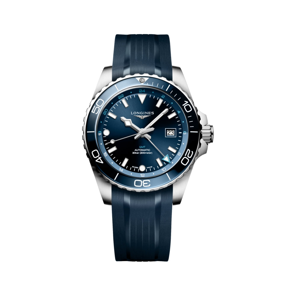HydroConquest GMT Blue Dial 43mm on Rubber Strap