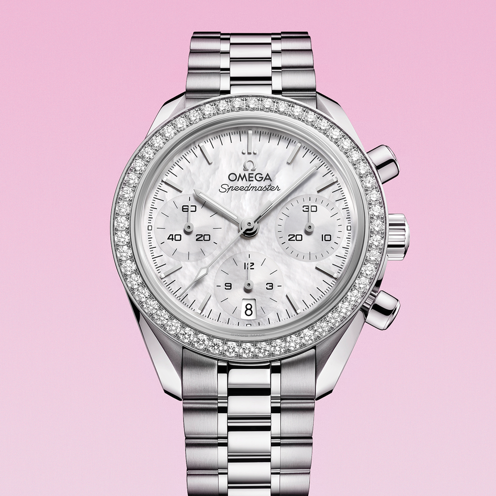 Speedmaster Chronograph 38mm - White, Mother-of-Pearl, Diamond-Set Bezel on Bracelet