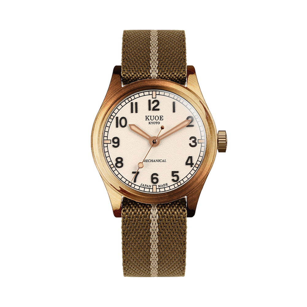 OLD SMITH Bronze No-Date 35mm - Ivory on Khaki x Beige Fabric Strap
