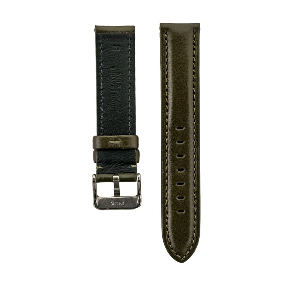 High Polished Olive Italian Leather Strap 22mm
