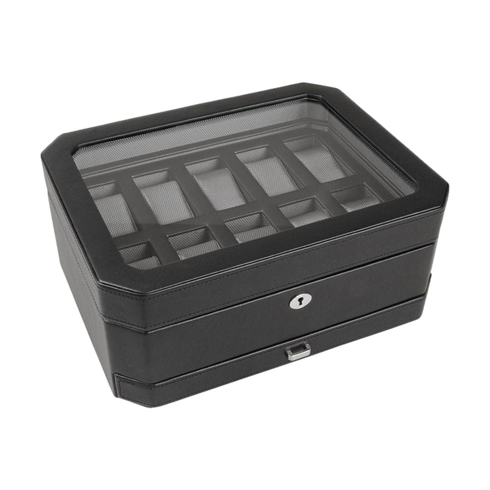 Windsor 10 Piece Watch Box with Drawer Black