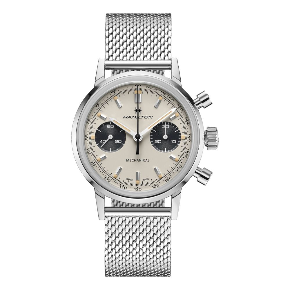 American Classic Intra-Matic Chronograph H White Dial Mesh Bracelet