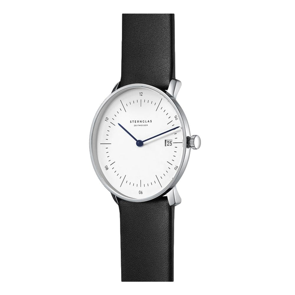 Naos White Dial Black Leather Strap