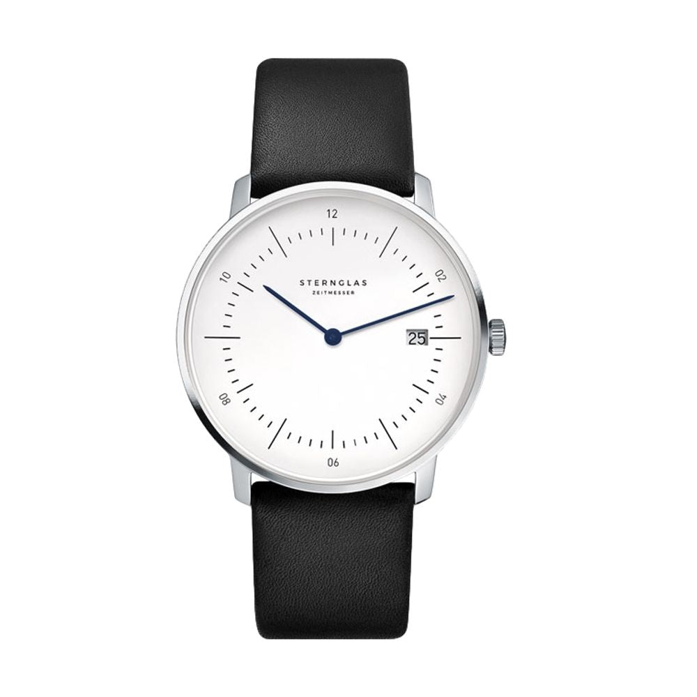 Naos White Dial Black Leather Strap