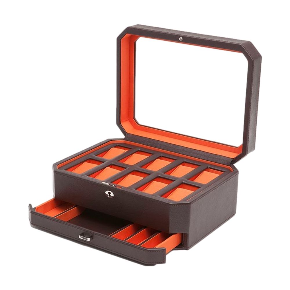Windsor 10 Piece Watch Box with Drawer Brown/Orange