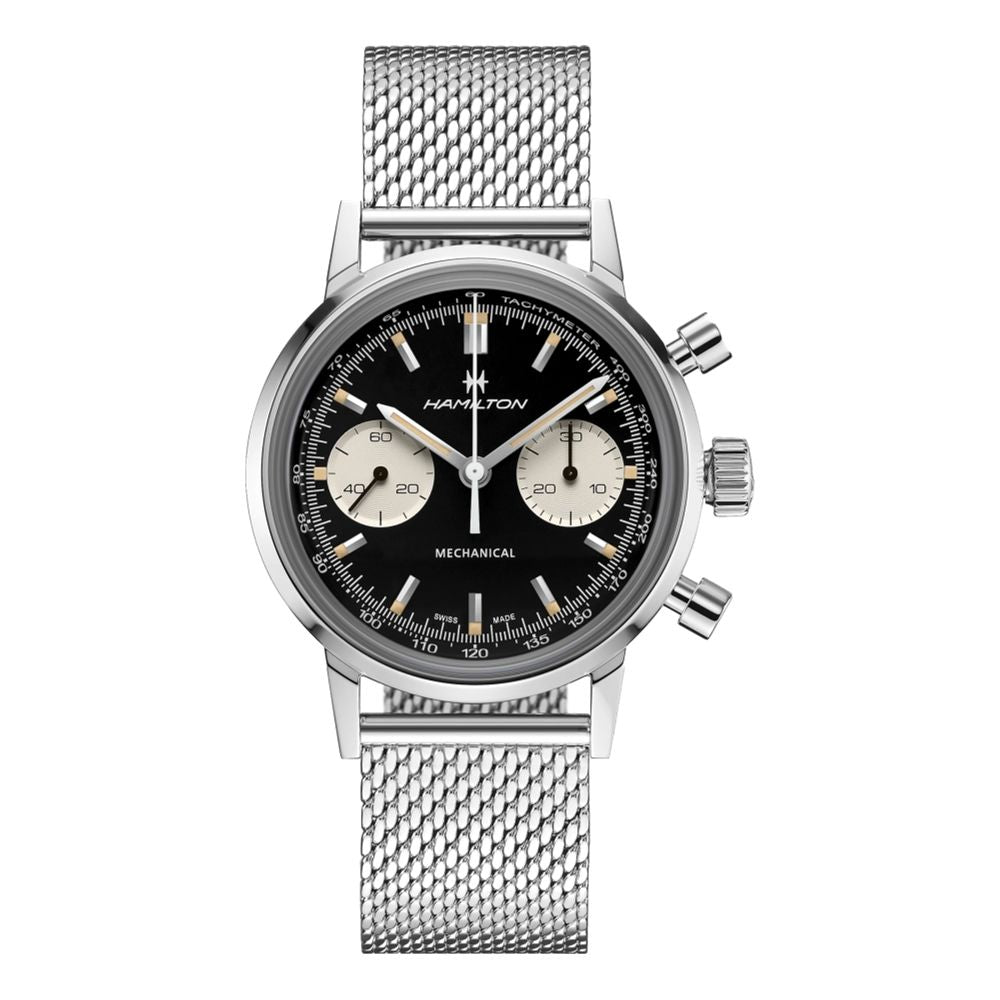 American Classic Intra-Matic Chronograph H Black Dial Mesh Bracelet
