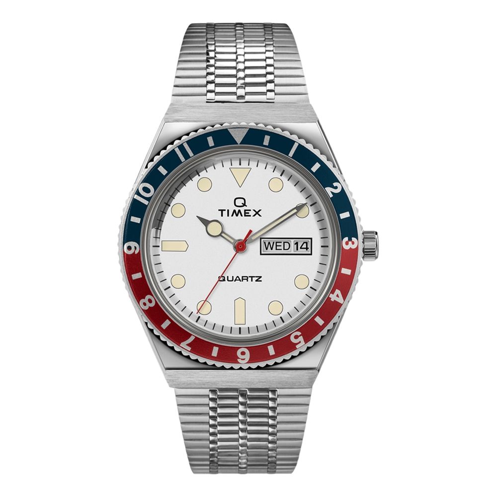 Q Timex Reissue 38mm Stainless Steel Bracelet Watch White Dial