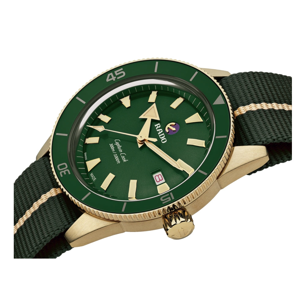Captain Cook Automatic Bronze 42mm Green Dial on Fabric Strap