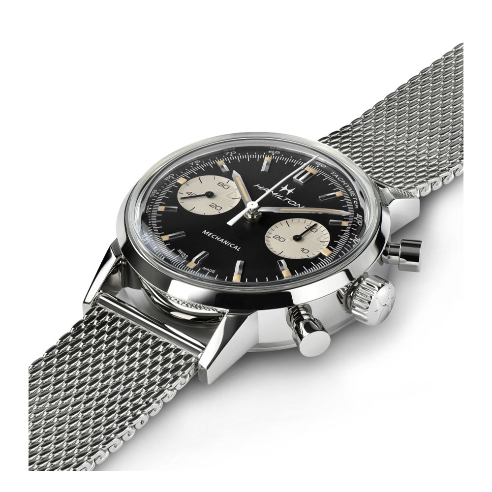 American Classic Intra-Matic Chronograph H Black Dial Mesh Bracelet