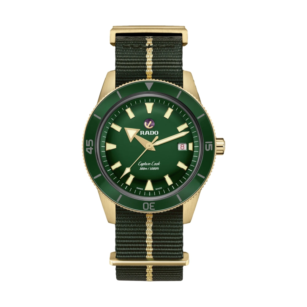 Captain Cook Automatic Bronze 42mm Green Dial on Fabric Strap